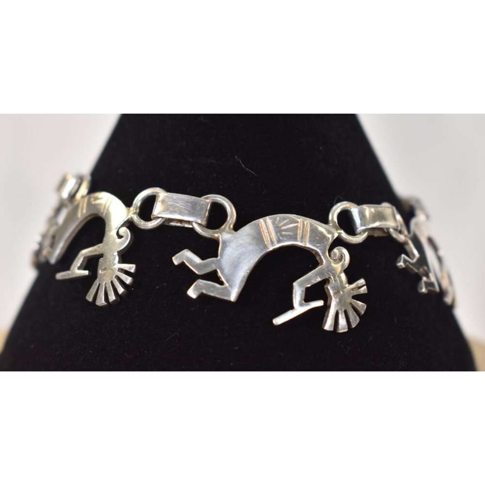 Vintage Sterling Silver Kokopelli Flute Dancer Link Bracelet 7" Native American